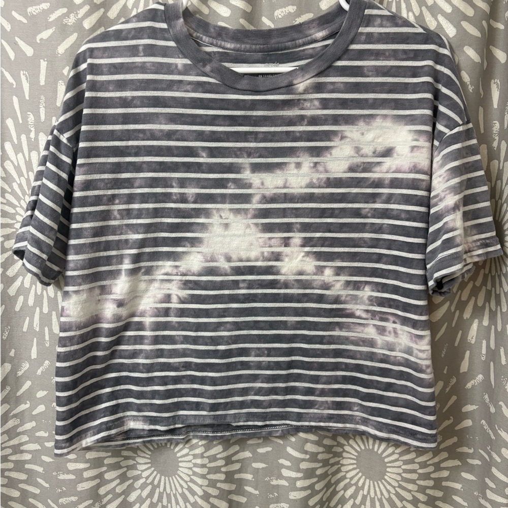 Aerie Gray and White Striped Crop Top